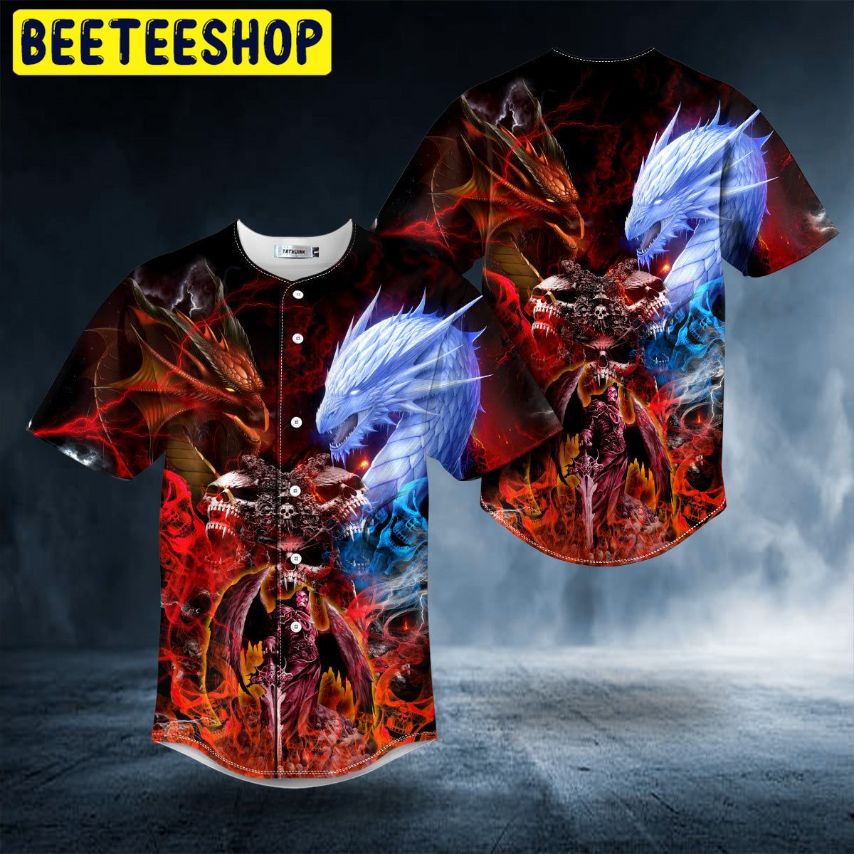 Fire and Ice Dragon Skull Trending Baseball Jersey Fire and Ice Dragon Skull Trending Baseball Jersey
