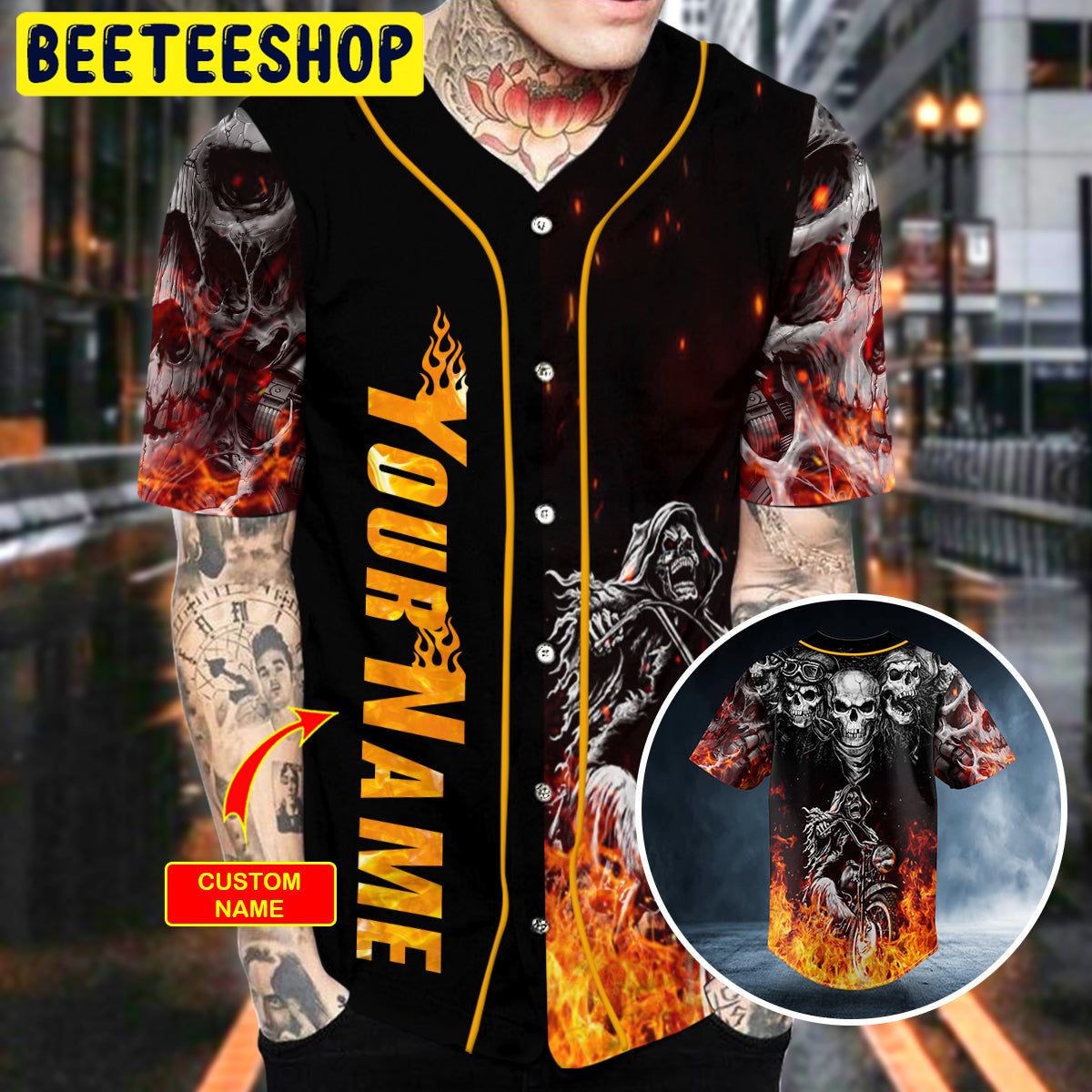 Fire Ghost Rider Biker Skull Custom Trending Baseball Jersey Fire Ghost Rider Biker Skull Custom Trending Baseball Jersey