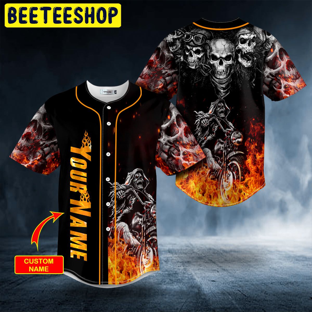 Fire Ghost Rider Biker Skull Custom Trending Baseball Jersey Fire Ghost Rider Biker Skull Custom Trending Baseball Jersey