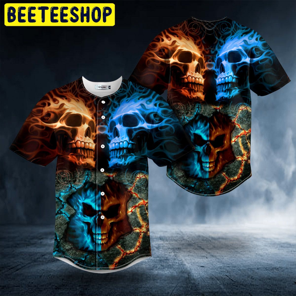 Fire Ice Pattern Skull Trending Baseball Jersey Fire Ice Pattern Skull Trending Baseball Jersey