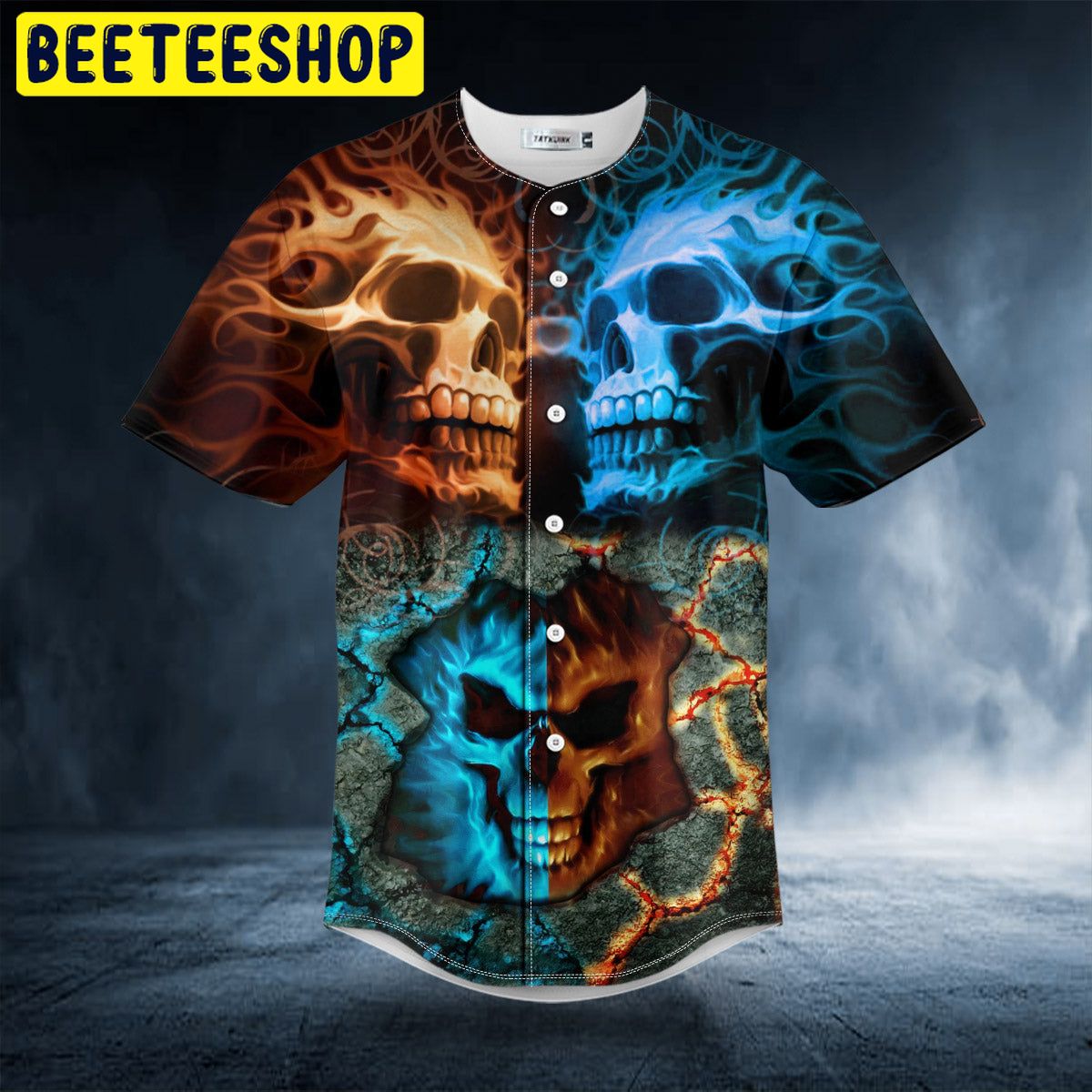 Fire Ice Pattern Skull Trending Baseball Jersey Fire Ice Pattern Skull Trending Baseball Jersey