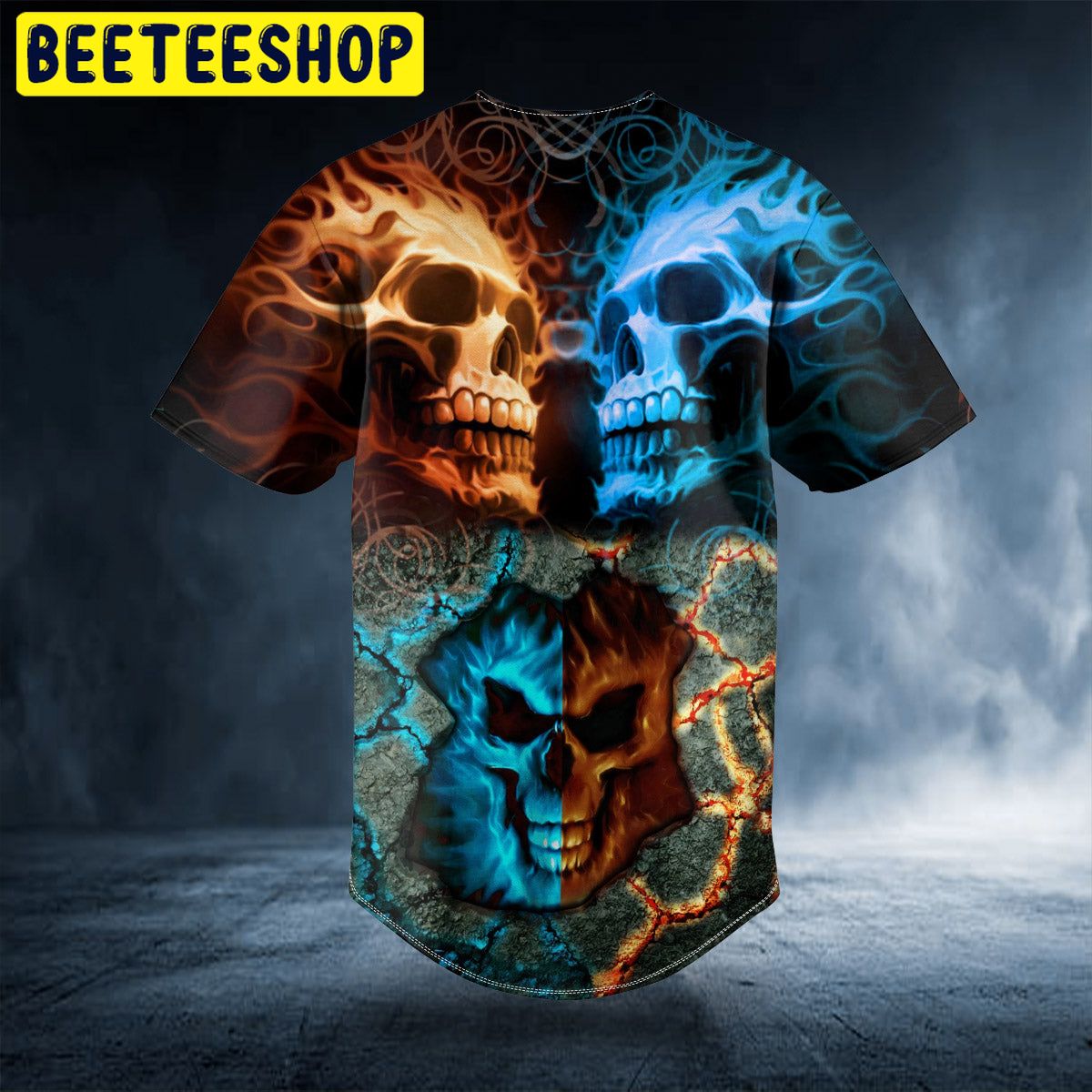 Fire Ice Pattern Skull Trending Baseball Jersey Fire Ice Pattern Skull Trending Baseball Jersey