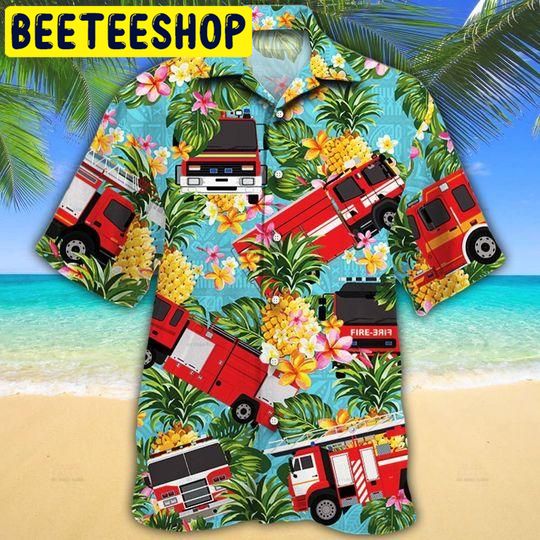 Firefighter Cars Pineapple Hawaiian Shirt Firefighter Cars Pineapple Hawaiian Shirt