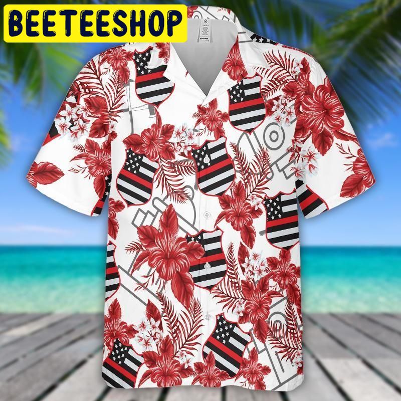 Firefighter Hibiscus Flower Hawaiian Shirt Firefighter Hibiscus Flower Hawaiian Shirt