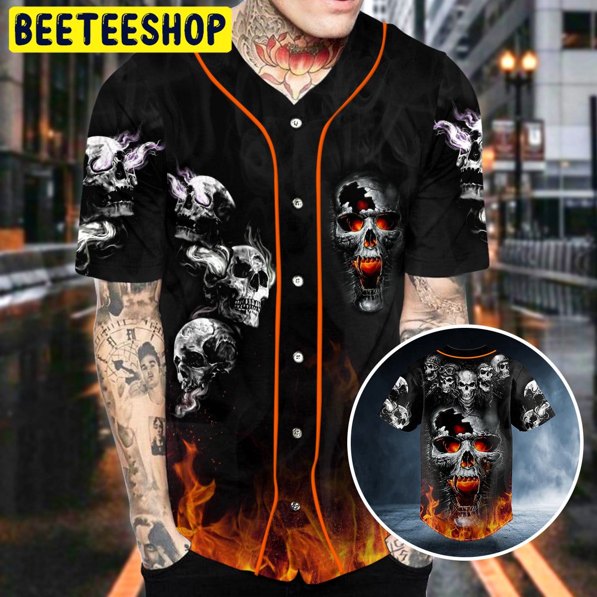 Five Fire Skull Trending Baseball Jersey Five Fire Skull Trending Baseball Jersey