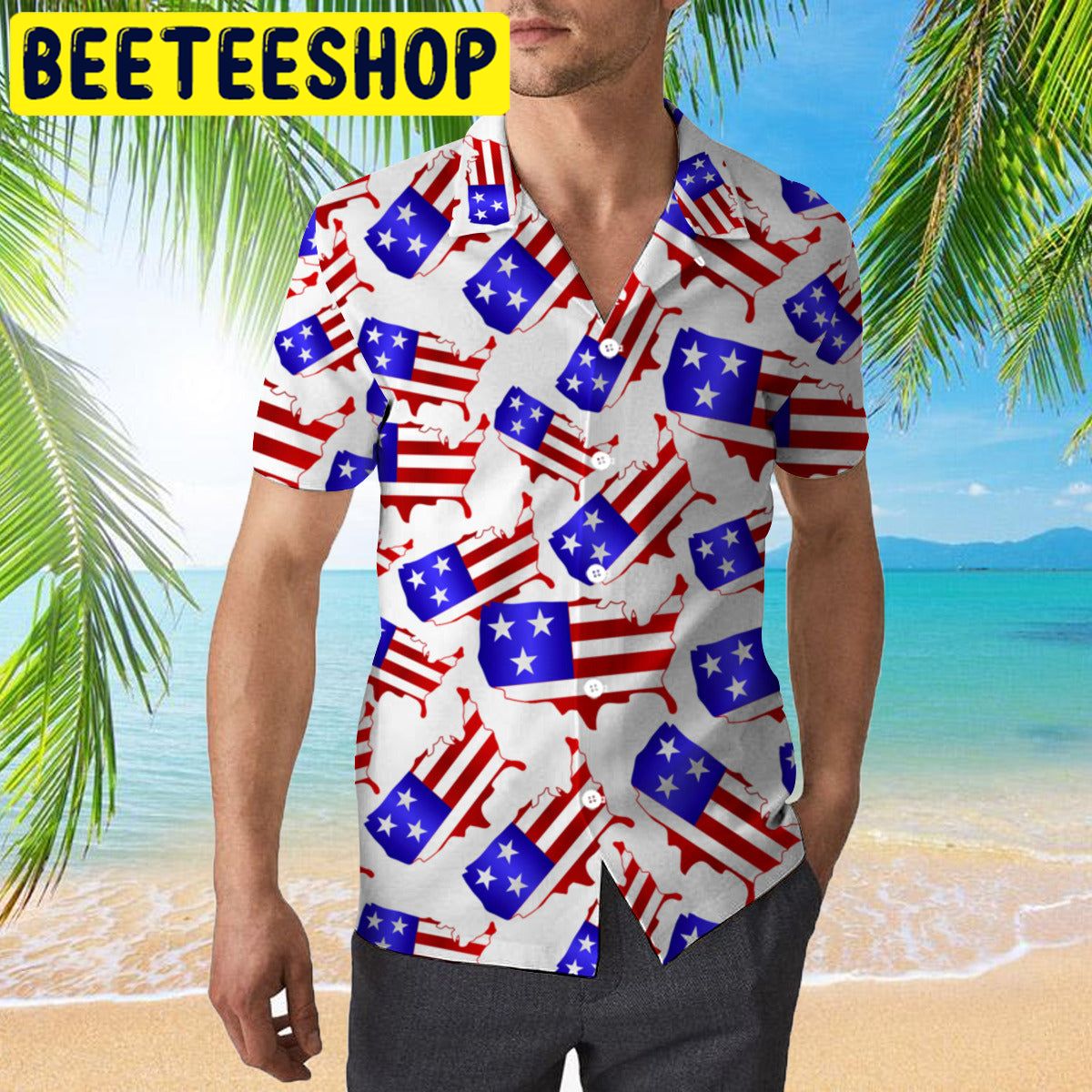 Fourth Of July America Map Shape Hawaiian Shirt Fourth Of July America Map Shape Hawaiian Shirt
