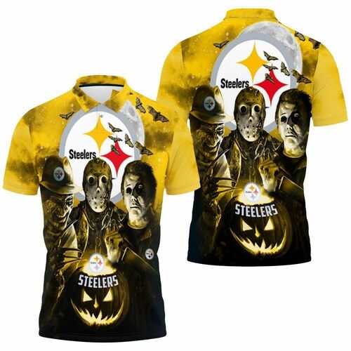 Freddy Jason Michael Myers Loves Pittsburgh Steelers Pumpkin Head Halloween 3d Jersey 3D All Over Print Polo Shirt Freddy Jason Michael Myers Loves Pittsburgh Steelers Pumpkin Head Halloween 3d Jersey 3D All Over Print Polo Shirt