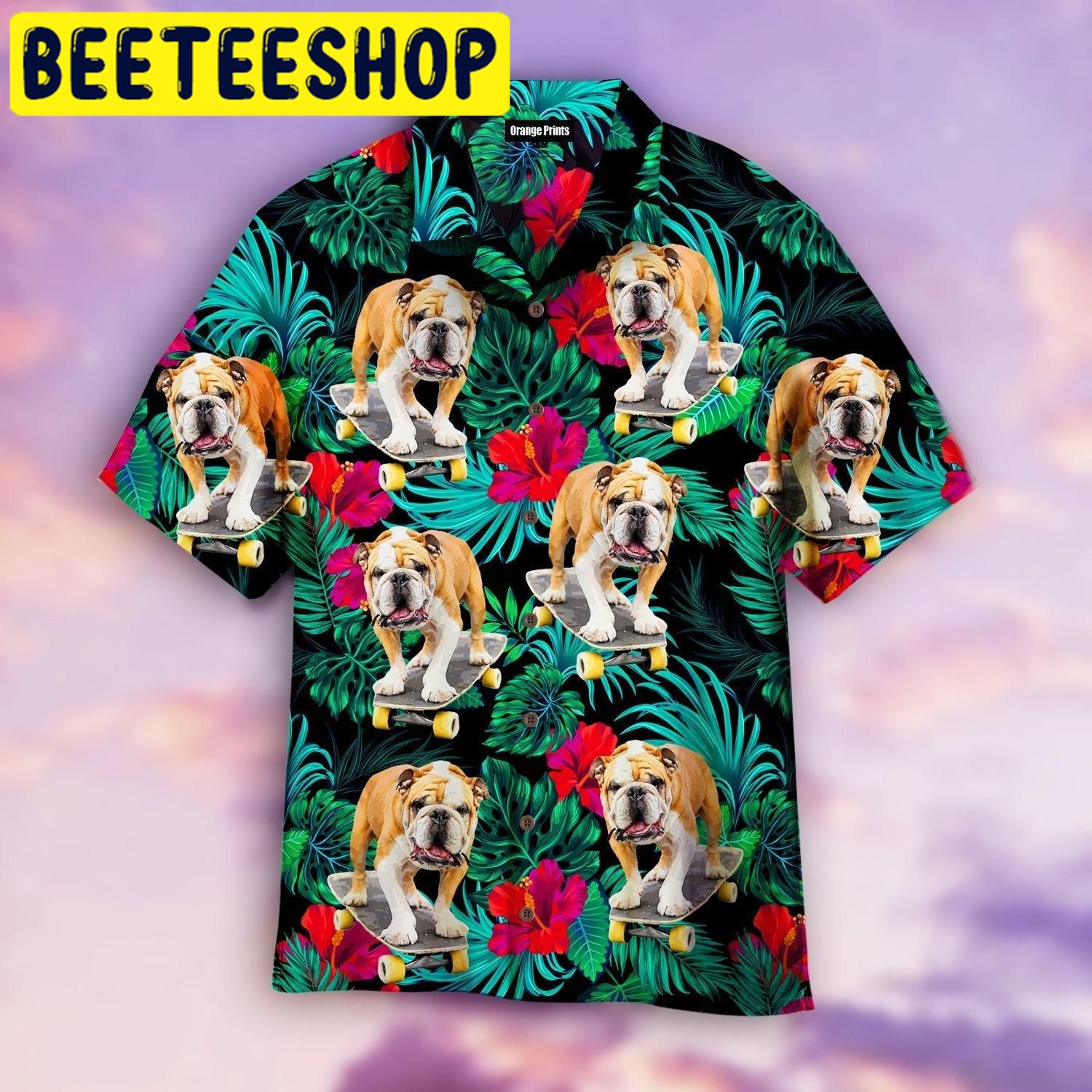 French Bulldog On Skateboard Floral Hawaiian Shirt French Bulldog On Skateboard Floral Hawaiian Shirt