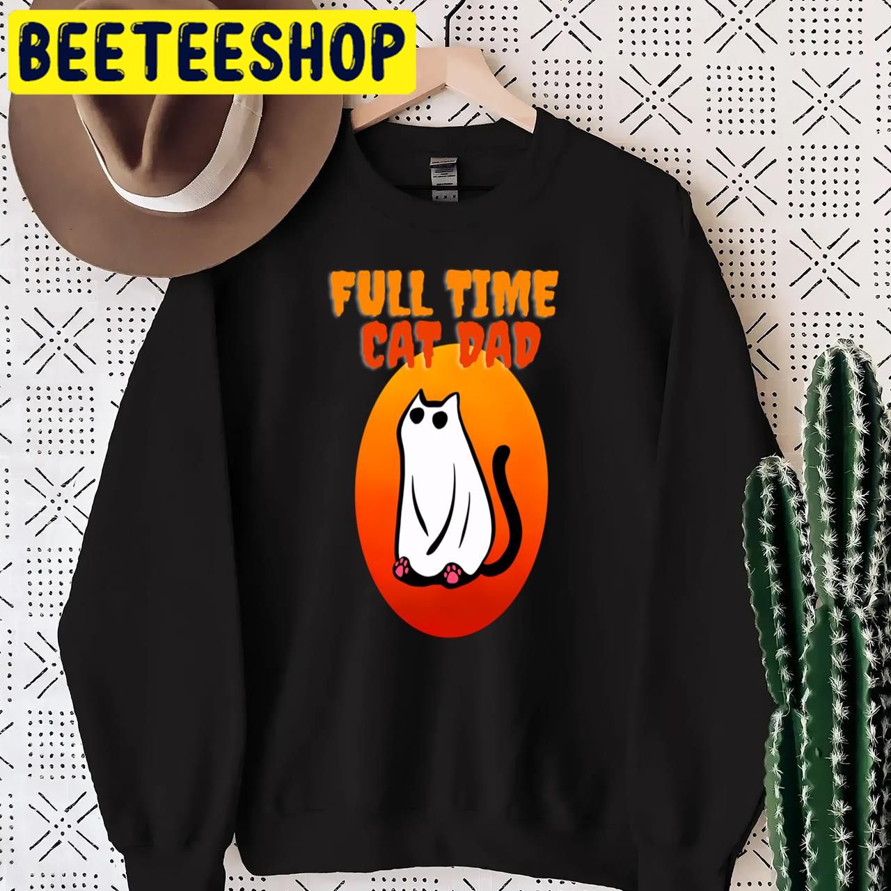 Full Time Cat Dad Funny Black Cat Wearing Ghost Halloween Trending Unisex T-Shirt Full Time Cat Dad Funny Black Cat Wearing Ghost Halloween Trending Unisex T-Shirt
