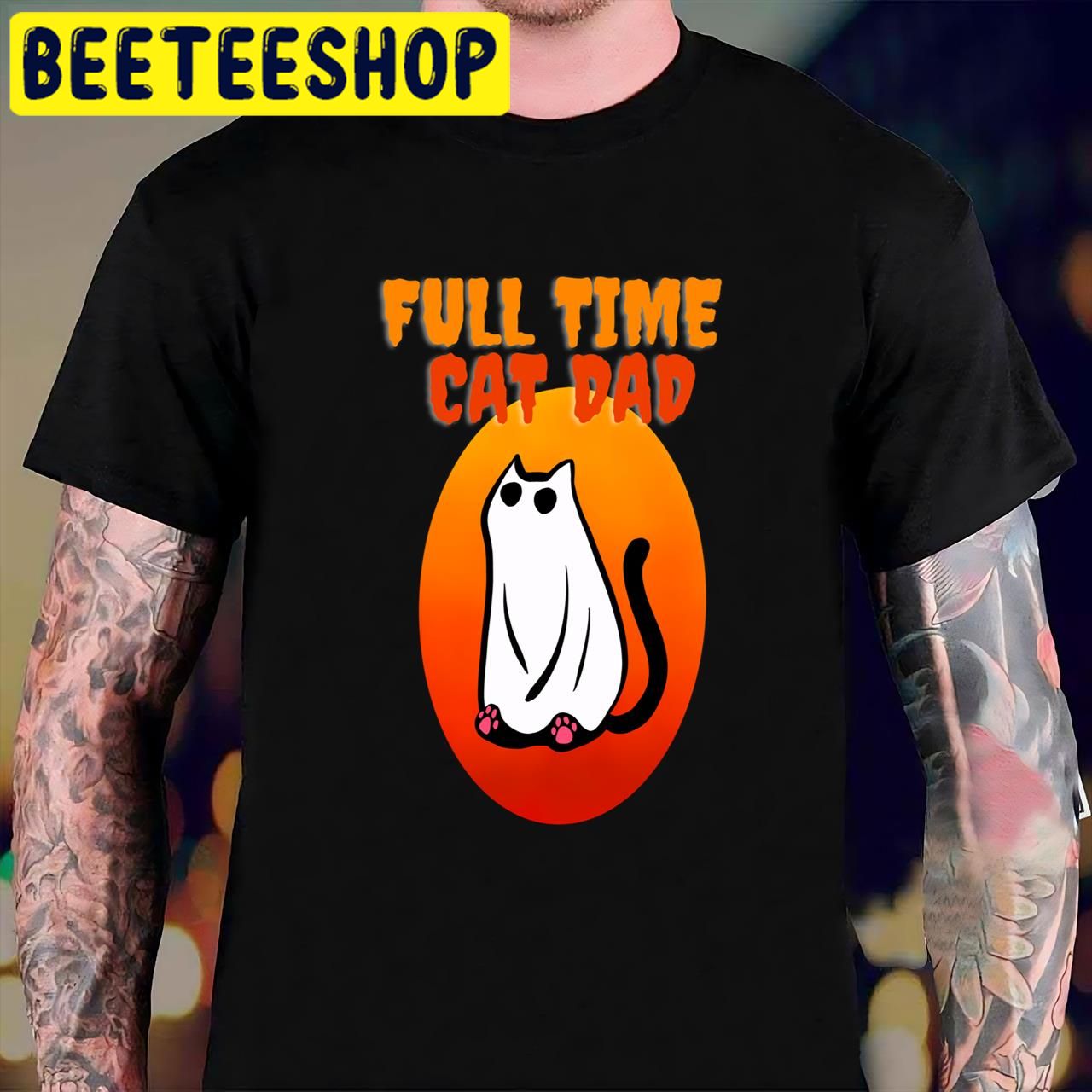 Full Time Cat Dad Funny Black Cat Wearing Ghost Halloween Trending Unisex T-Shirt Full Time Cat Dad Funny Black Cat Wearing Ghost Halloween Trending Unisex T-Shirt