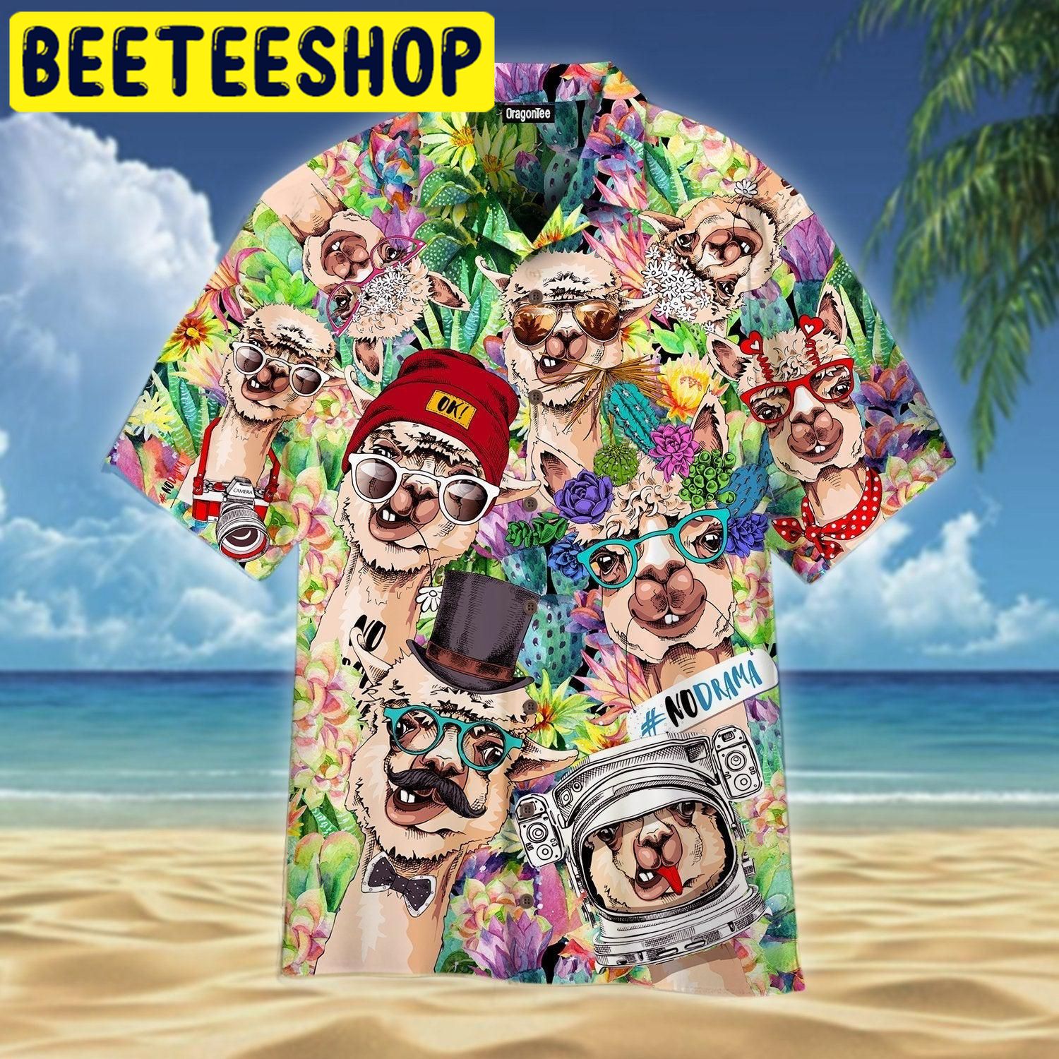 Funny Llama No Drama Hawaiian Shirt Funny Llama No Drama Hawaiian Shirt