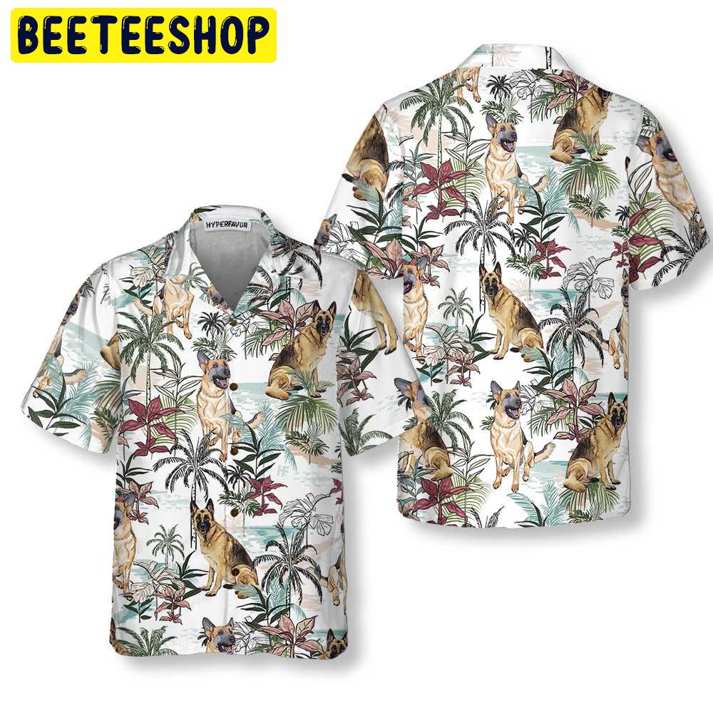 German Sheperd Summer Tropical Pattern Trending Hawaiian Shirt German Sheperd Summer Tropical Pattern Trending Hawaiian Shirt
