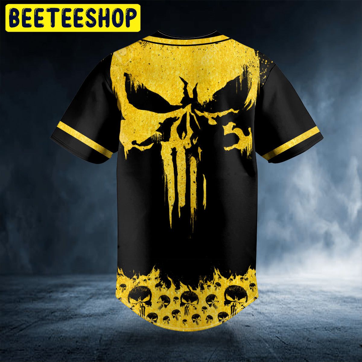 Gold Punisher Skull Custom Trending Baseball Jersey Gold Punisher Skull Custom Trending Baseball Jersey