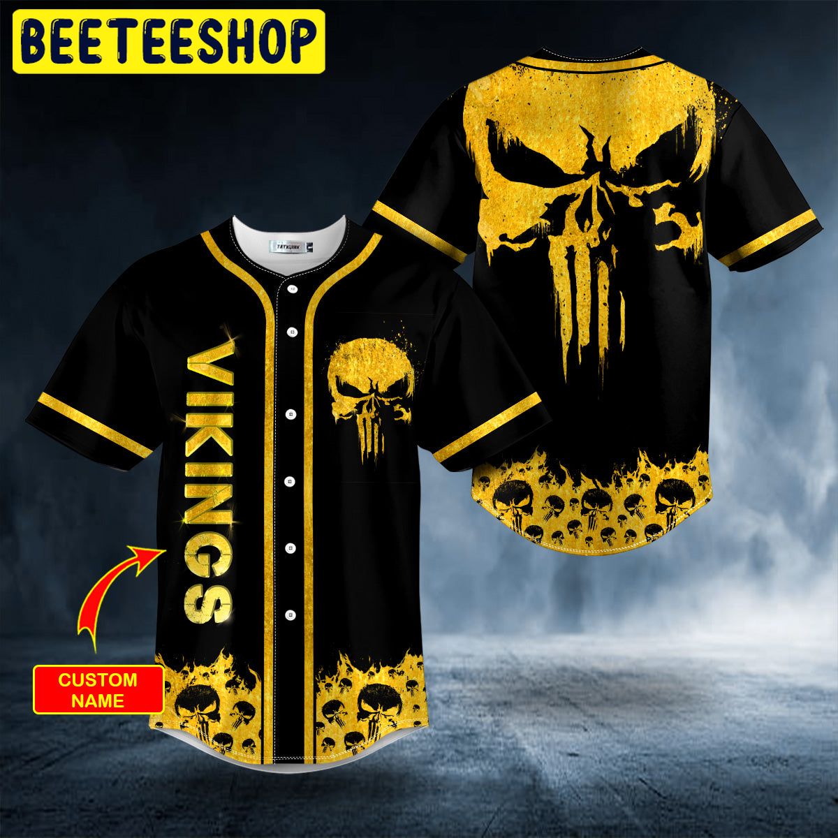 Gold Punisher Skull Custom Trending Baseball Jersey Gold Punisher Skull Custom Trending Baseball Jersey