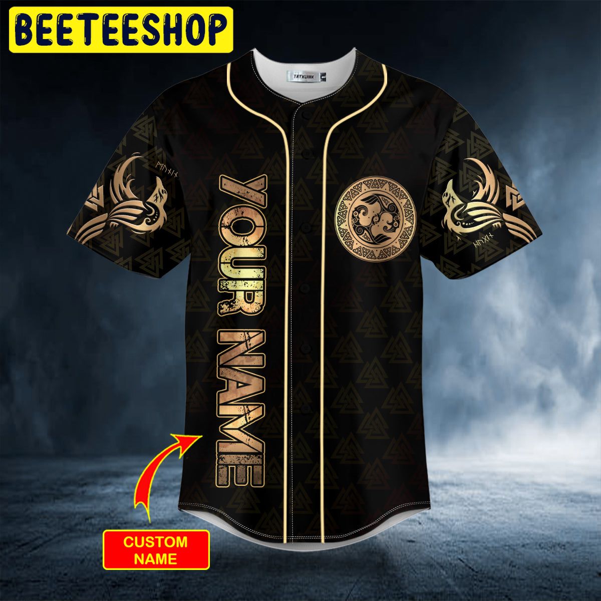 Gold Raven Viking Tattoo Custom Trending Baseball Jersey Gold Raven Viking Tattoo Custom Trending Baseball Jersey