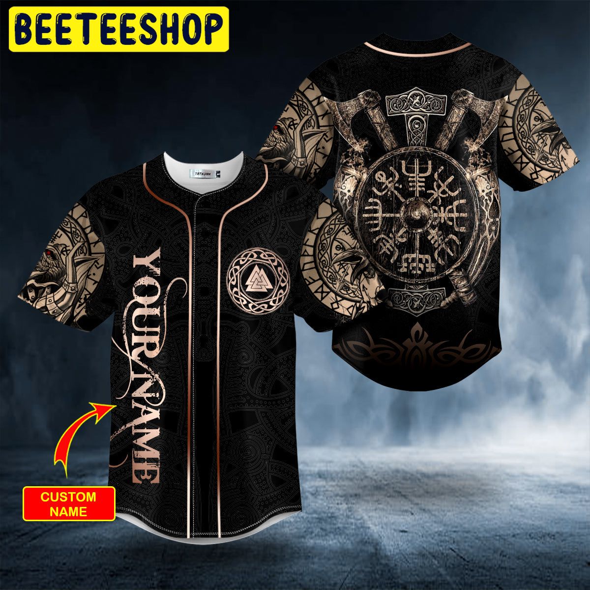 Gold Valknut Runic Compass Thor's Hammer Axes Viking Personalized Trending Baseball Jersey Gold Valknut Runic Compass Thor's Hammer Axes Viking Personalized Trending Baseball Jersey
