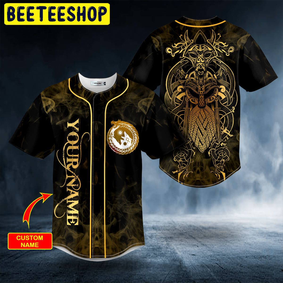 Gold Yinyang Wolf Odin King Viking Tattoo Custom Trending Baseball Jersey Gold Yinyang Wolf Odin King Viking Tattoo Custom Trending Baseball Jersey