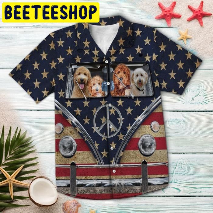 Goldendoodle Flag Hippie Bus Hawaiian Shirt Goldendoodle Flag Hippie Bus Hawaiian Shirt