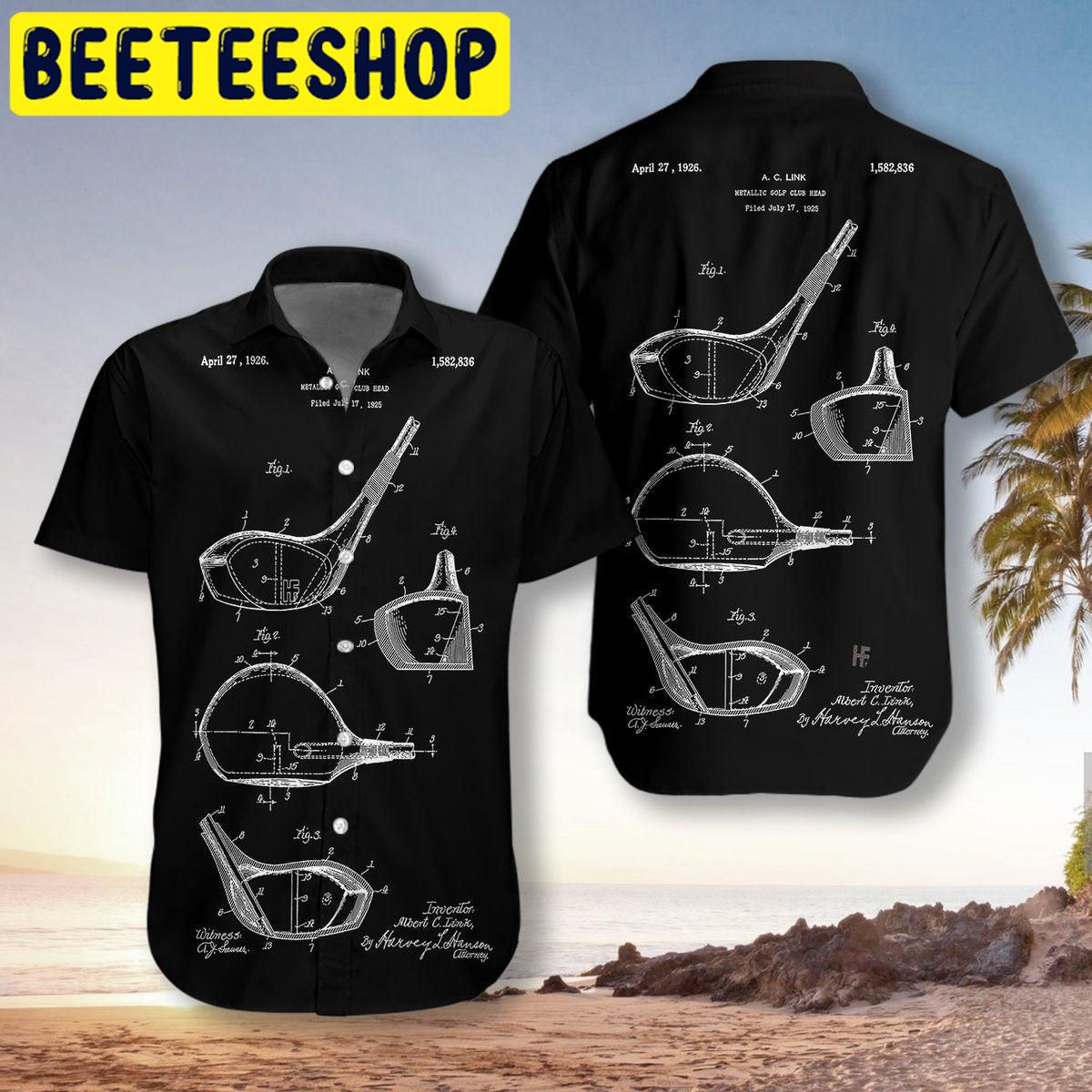 Golf Club Patent Blueprint Style Unisex Hawaiian Shirt Golf Club Patent Blueprint Style Unisex Hawaiian Shirt