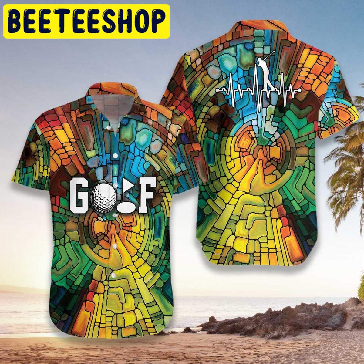 Golf Stained Glass Unisex Hawaiian Shirt Golf Stained Glass Unisex Hawaiian Shirt