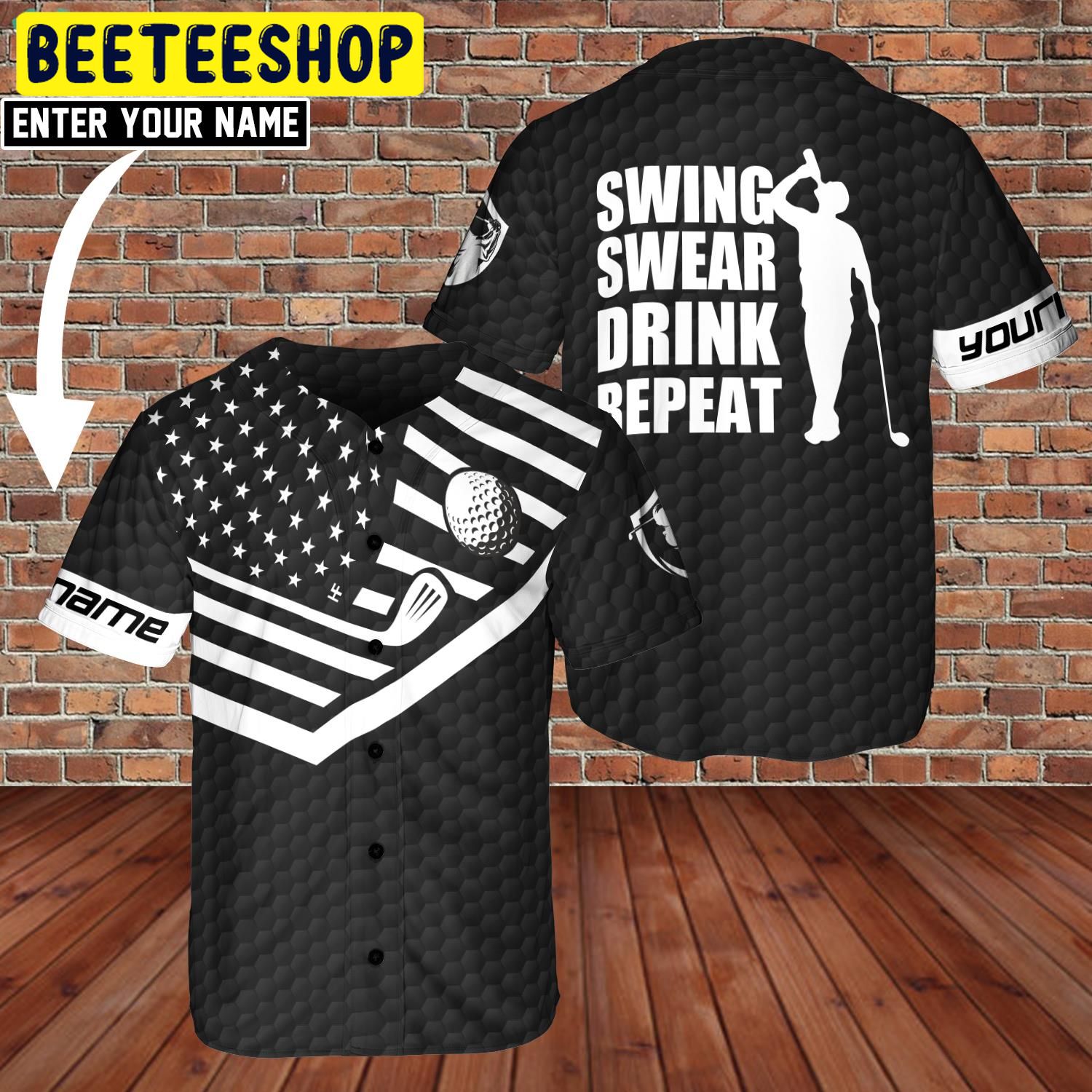 Golfer Lover Custom Name Swing Swear Drink Golf Repeat Trending Jersey Baseball Golfer Lover Custom Name Swing Swear Drink Golf Repeat Trending Jersey Baseball
