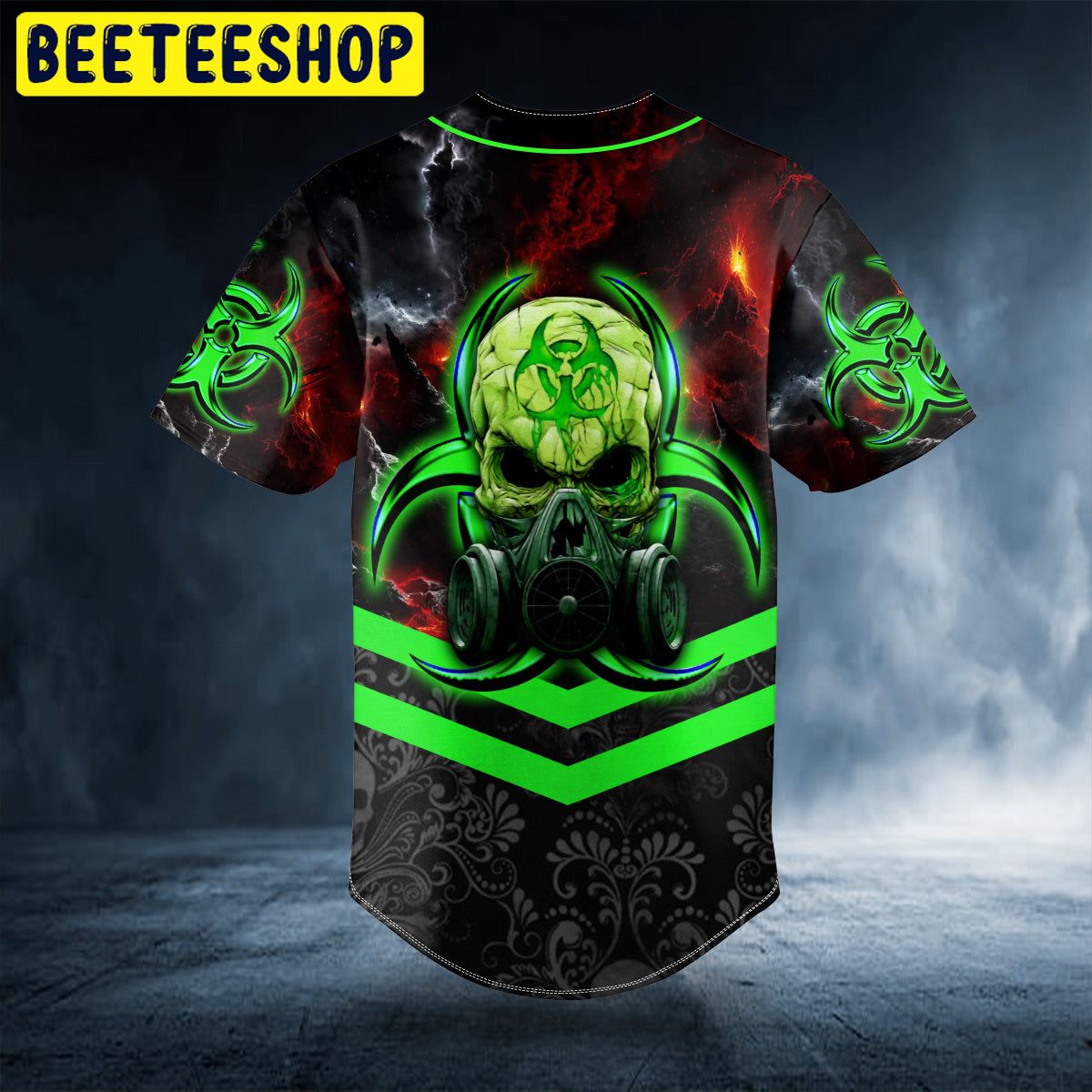 Green Biohazard Skull Custom Trending Baseball Jersey Green Biohazard Skull Custom Trending Baseball Jersey
