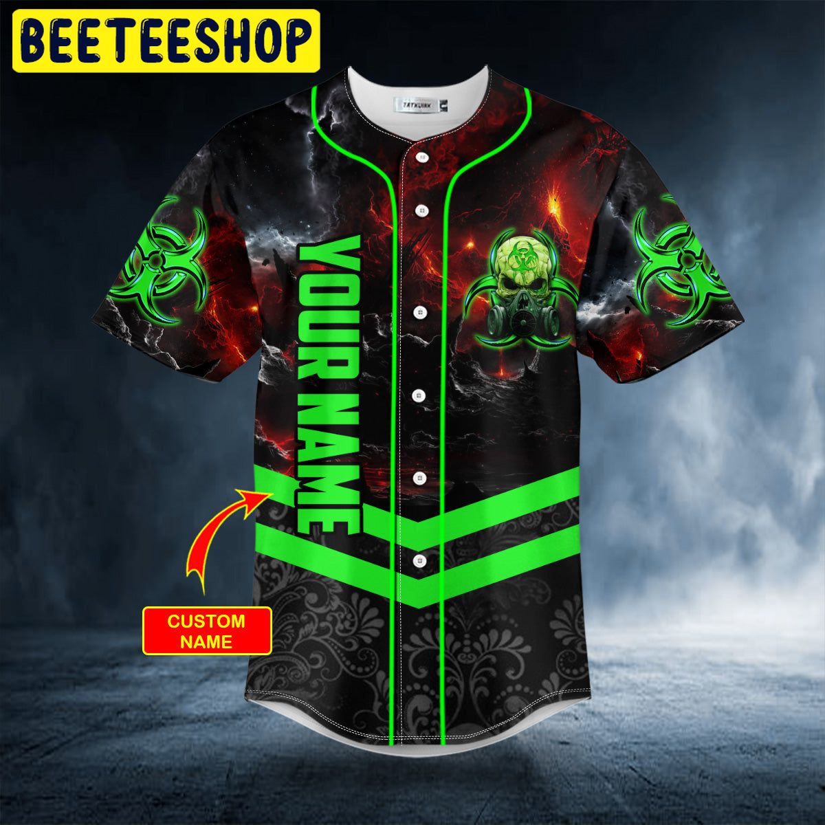 Green Biohazard Skull Custom Trending Baseball Jersey Green Biohazard Skull Custom Trending Baseball Jersey