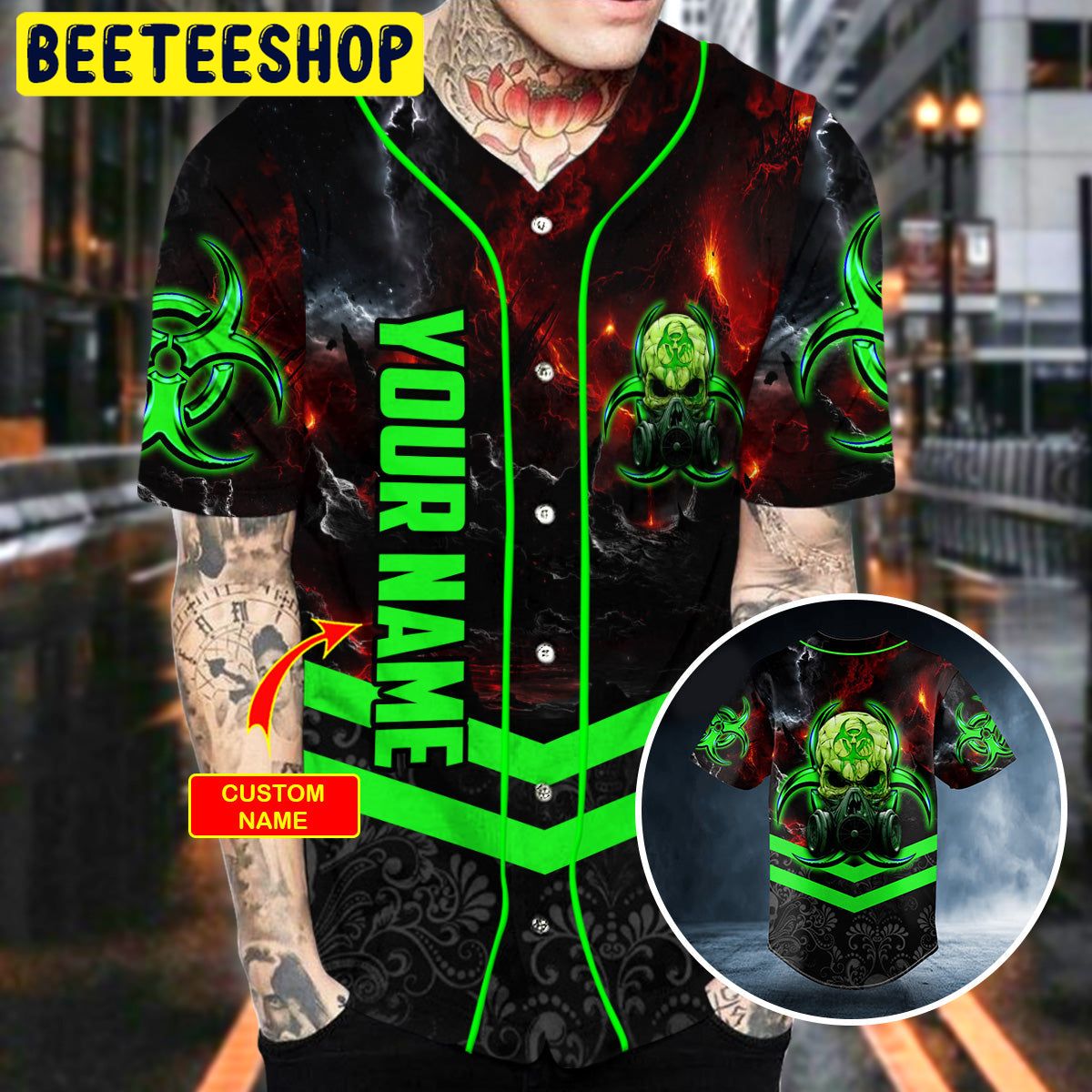 Green Biohazard Skull Custom Trending Baseball Jersey Green Biohazard Skull Custom Trending Baseball Jersey