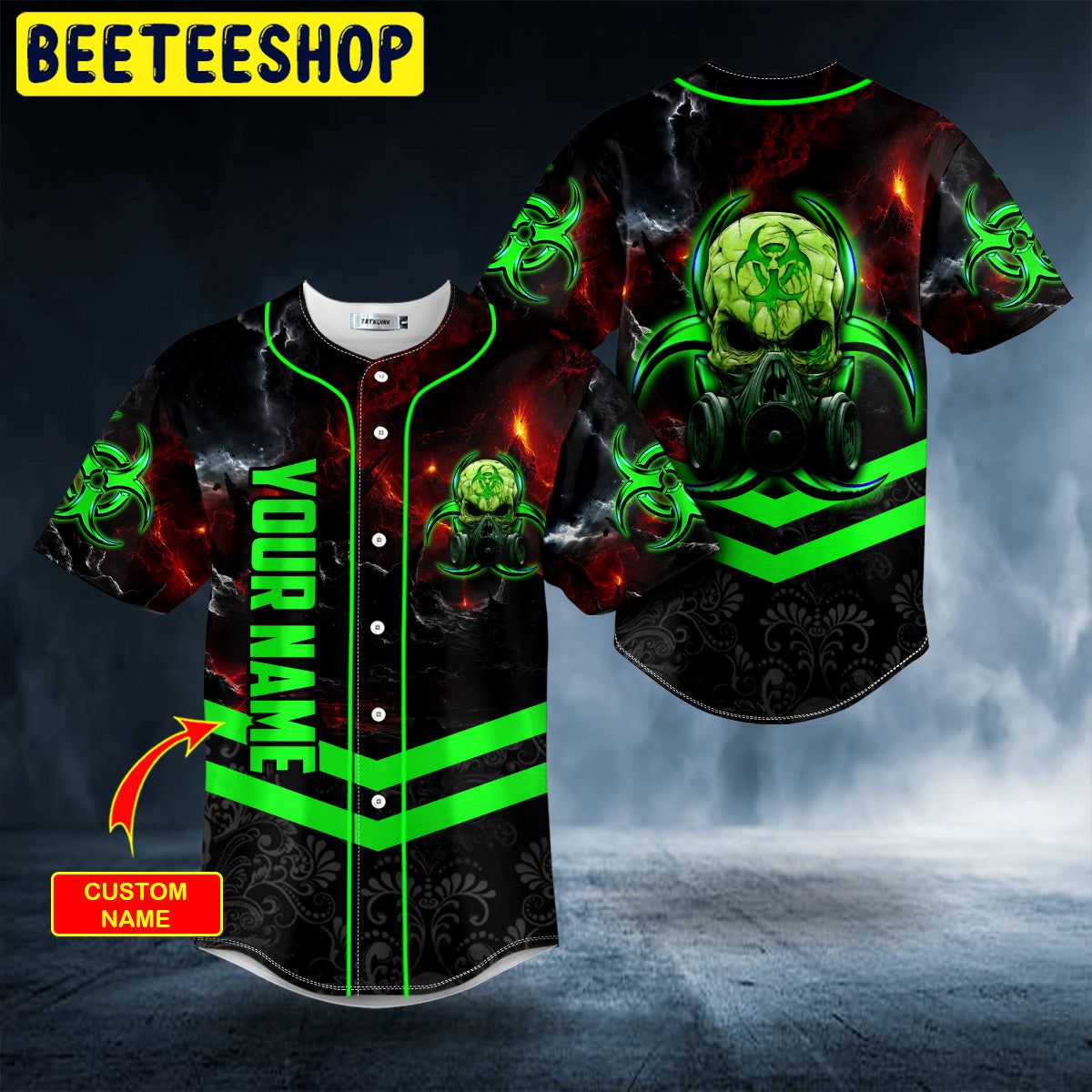 Green Biohazard Skull Custom Trending Baseball Jersey Green Biohazard Skull Custom Trending Baseball Jersey