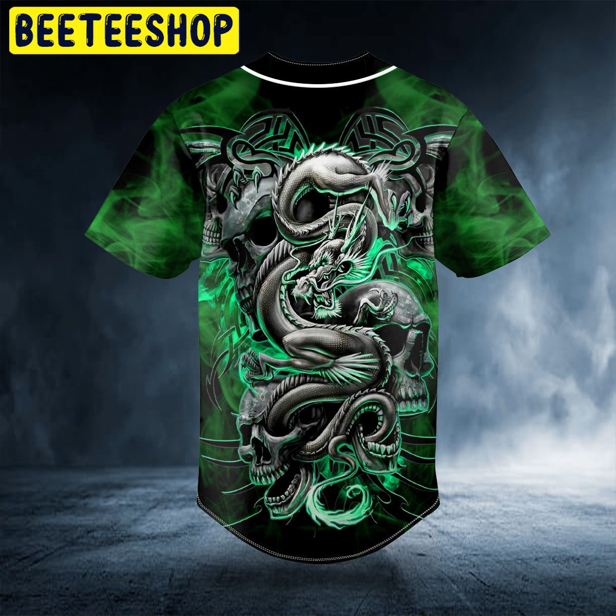 Green Dragon Skull Custom Trending Baseball Jersey Green Dragon Skull Custom Trending Baseball Jersey