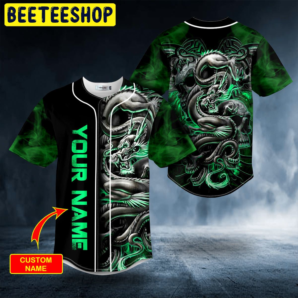 Green Dragon Skull Custom Trending Baseball Jersey Green Dragon Skull Custom Trending Baseball Jersey