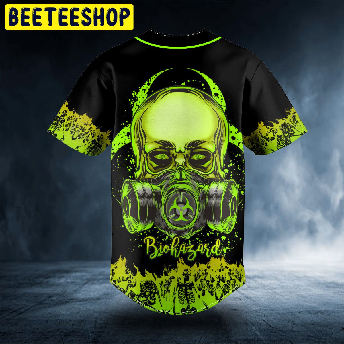 Green Gas Mask Biohazard Skull Custom Trending Baseball Jersey Green Gas Mask Biohazard Skull Custom Trending Baseball Jersey