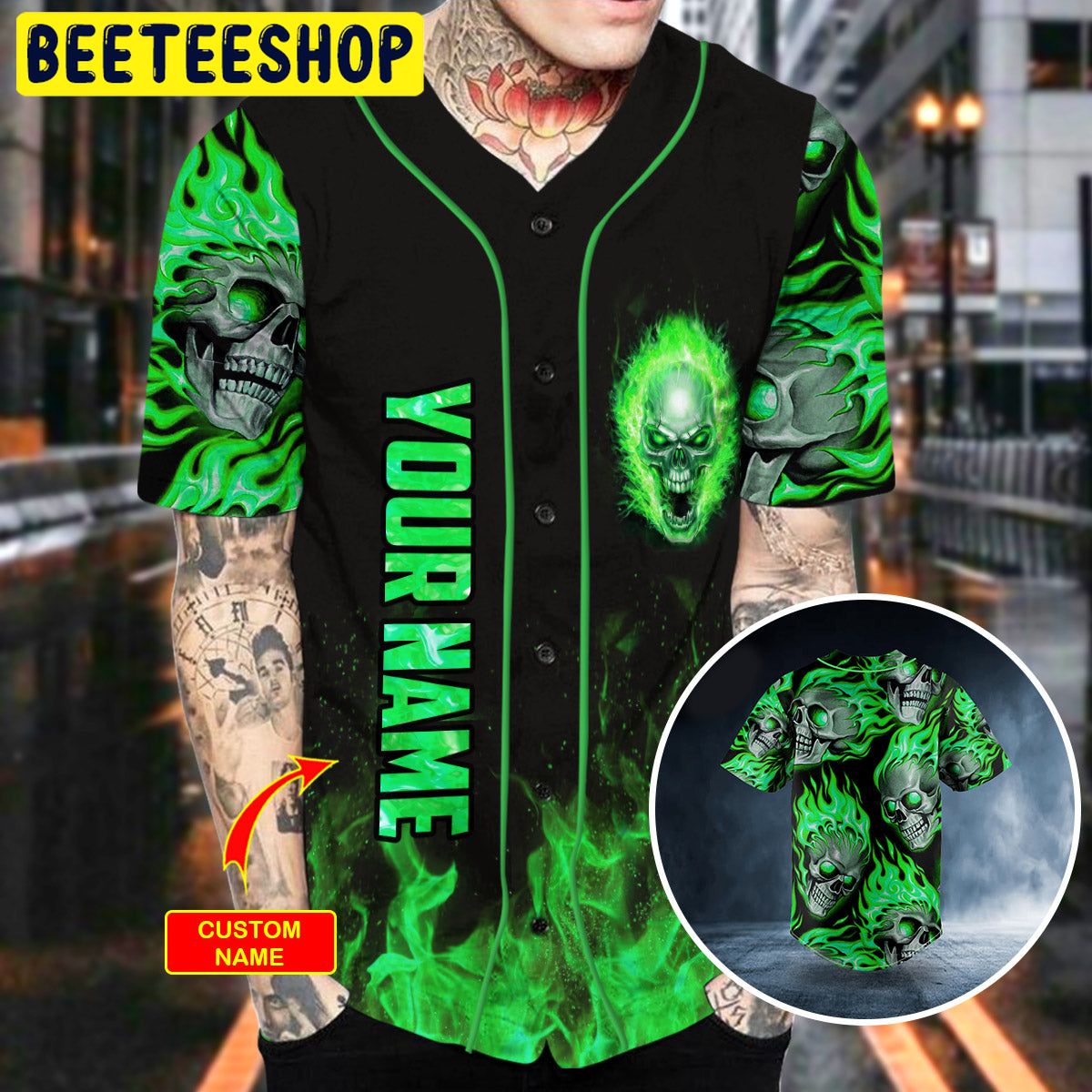 Green Ghost Skull Custom Trending Baseball Jersey Green Ghost Skull Custom Trending Baseball Jersey