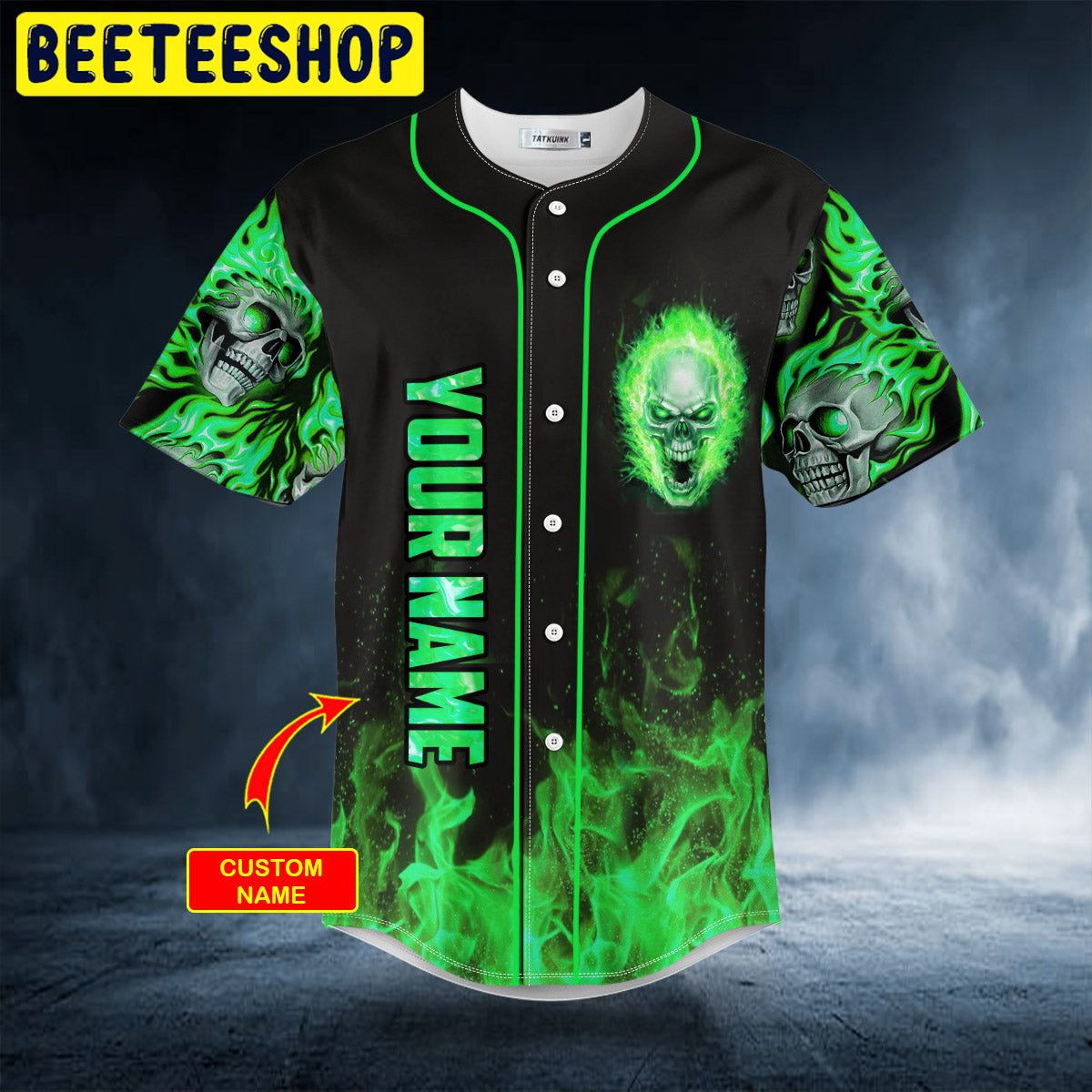 Green Ghost Skull Custom Trending Baseball Jersey Green Ghost Skull Custom Trending Baseball Jersey