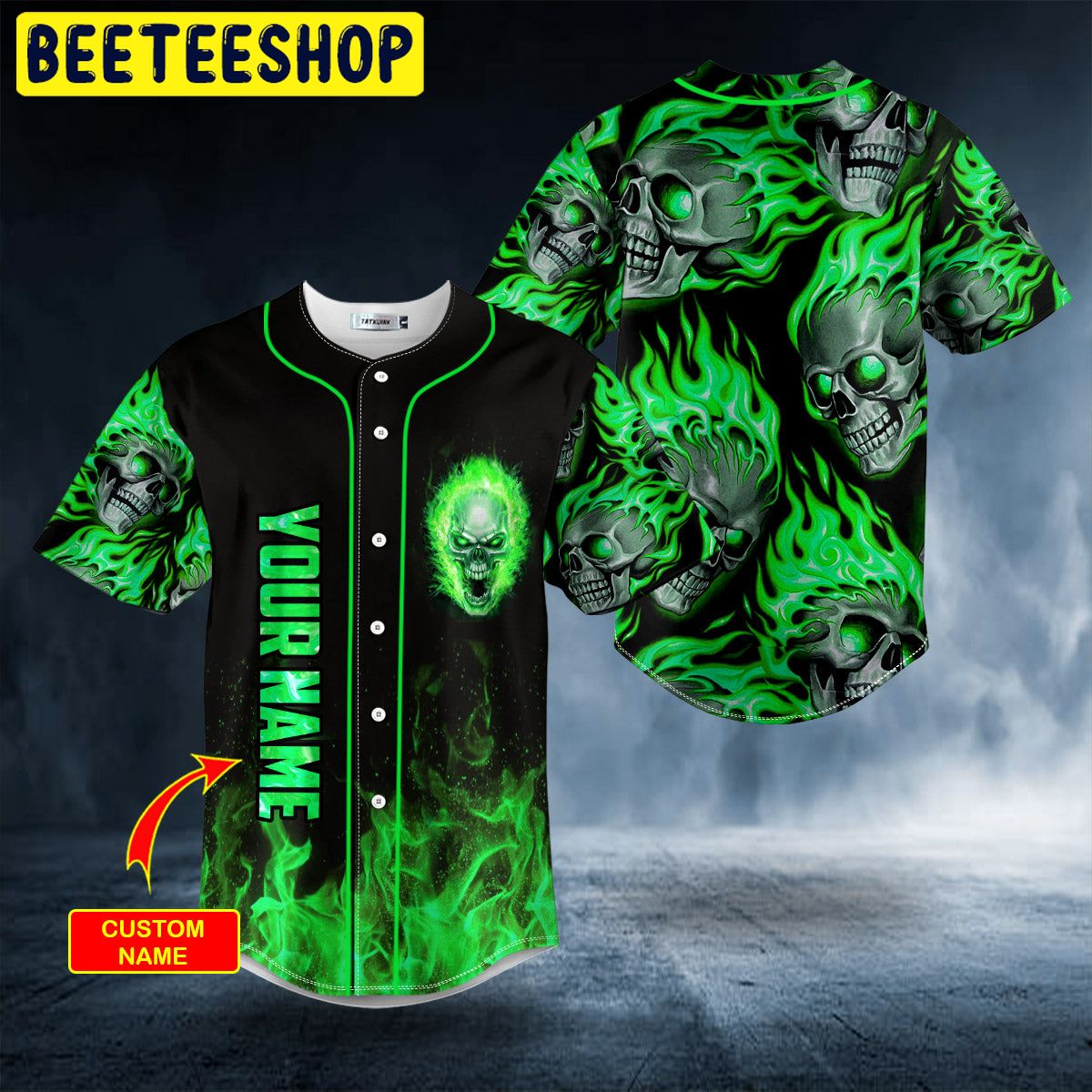 Green Ghost Skull Custom Trending Baseball Jersey Green Ghost Skull Custom Trending Baseball Jersey