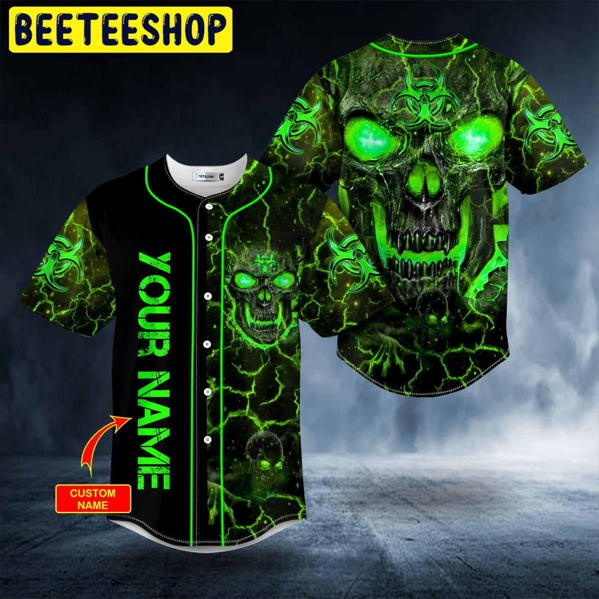 Green Lava Skull Custom Trending Baseball Jersey Green Lava Skull Custom Trending Baseball Jersey