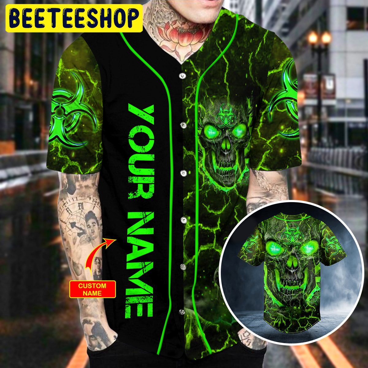 Green Lava Skull Custom Trending Baseball Jersey Green Lava Skull Custom Trending Baseball Jersey