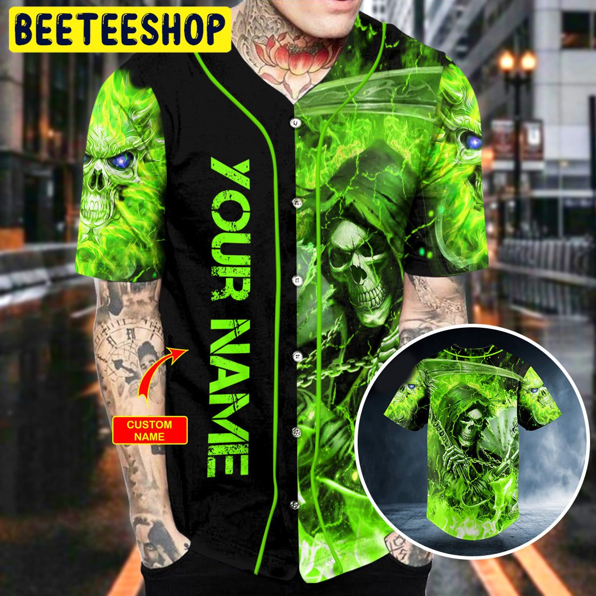 Green Lightning Grim Reaper Custom Trending Baseball Jersey Green Lightning Grim Reaper Custom Trending Baseball Jersey