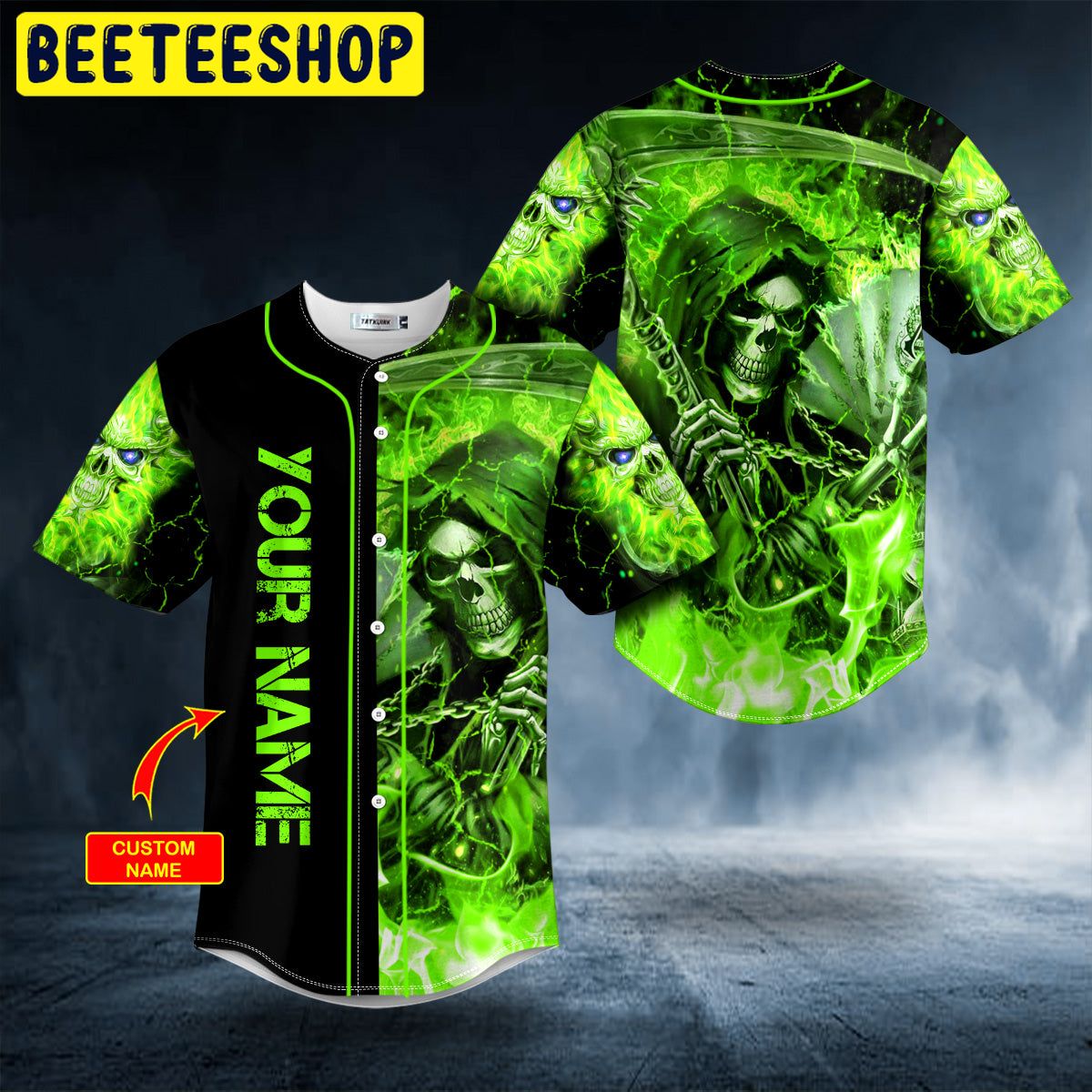 Green Lightning Grim Reaper Custom Trending Baseball Jersey Green Lightning Grim Reaper Custom Trending Baseball Jersey
