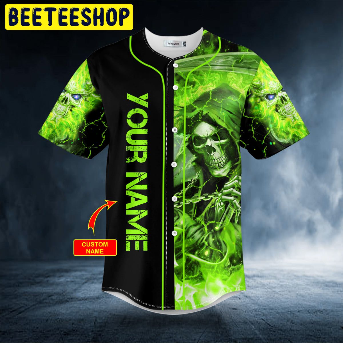 Green Lightning Grim Reaper Custom Trending Baseball Jersey Green Lightning Grim Reaper Custom Trending Baseball Jersey