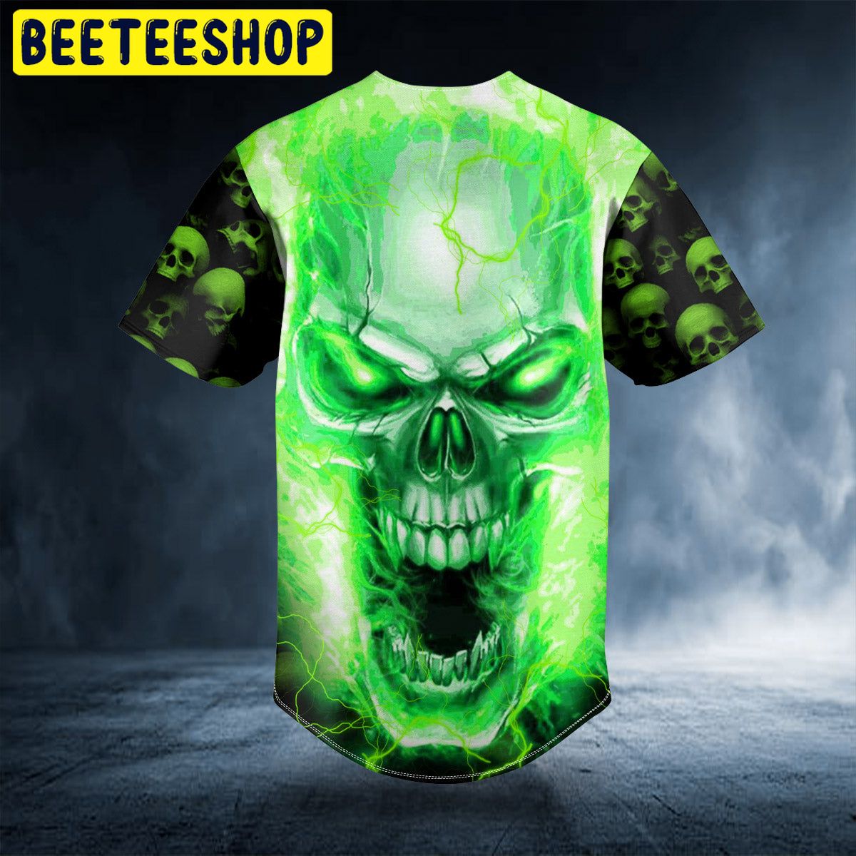 Green Lightning Screaming Skull Trending Baseball Jersey Green Lightning Screaming Skull Trending Baseball Jersey