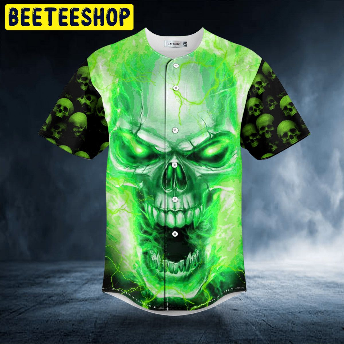 Green Lightning Screaming Skull Trending Baseball Jersey Green Lightning Screaming Skull Trending Baseball Jersey