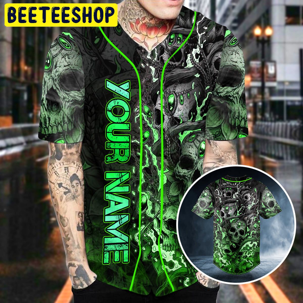 Green Neon Trap Skull Custom Trending Baseball Jersey Green Neon Trap Skull Custom Trending Baseball Jersey