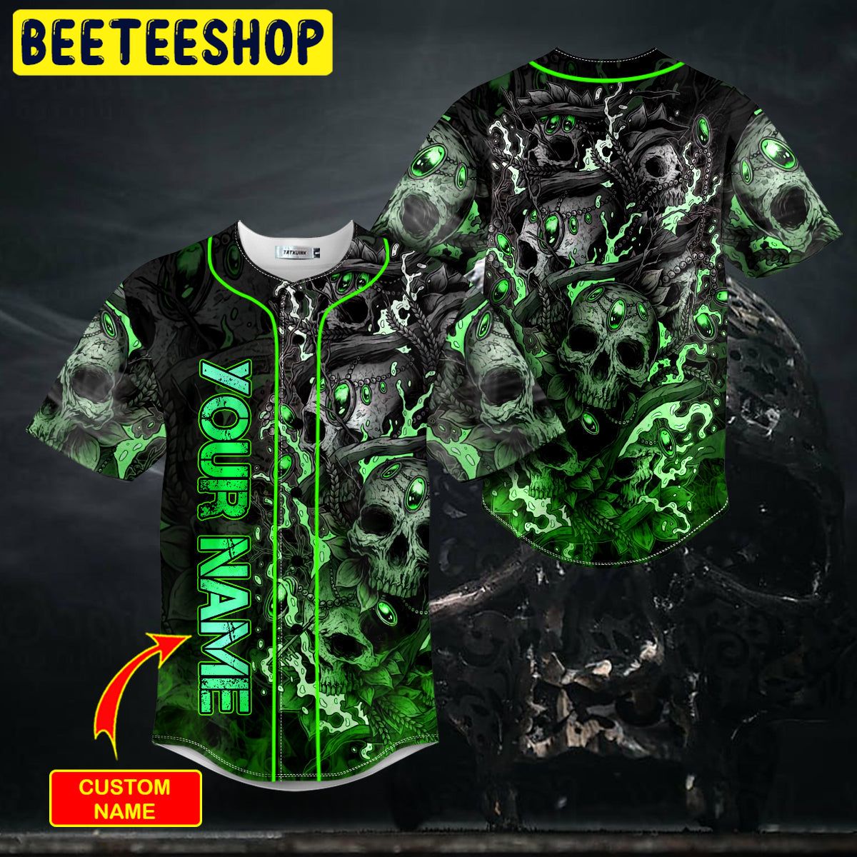 Green Neon Trap Skull Custom Trending Baseball Jersey Green Neon Trap Skull Custom Trending Baseball Jersey