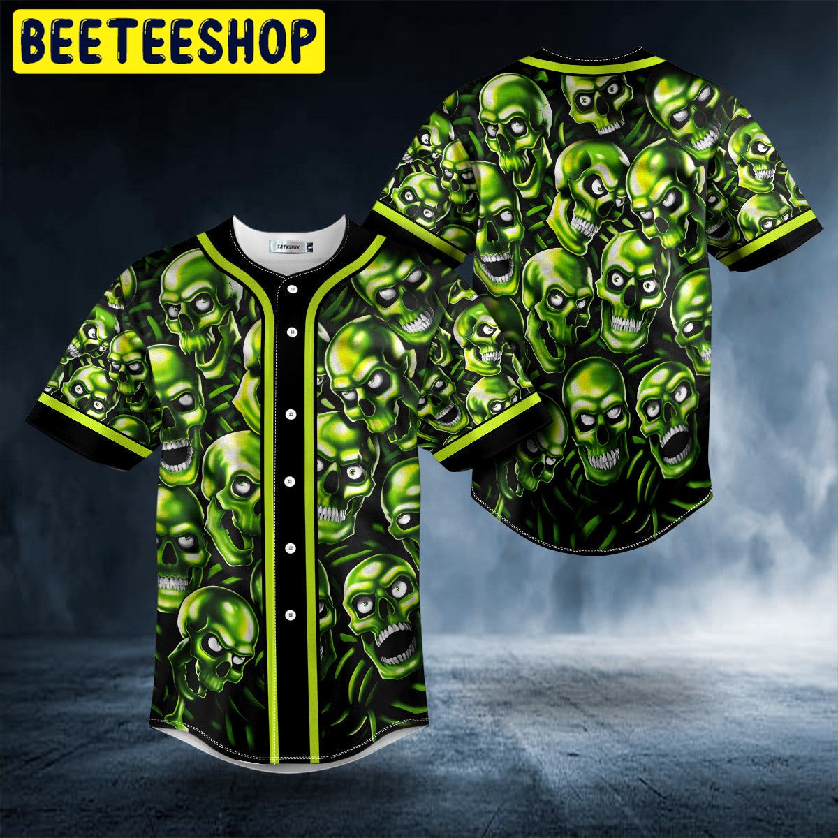 Green Pile Skull Trending Baseball Jersey Green Pile Skull Trending Baseball Jersey