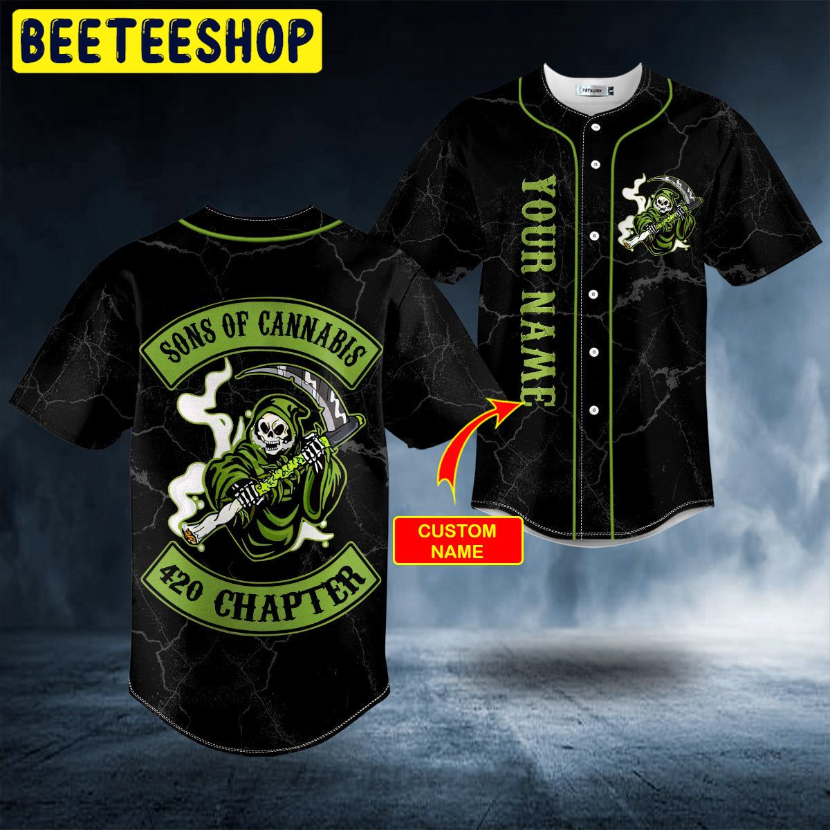 Green Son of Anarchy Grim Reaper Custom Trending Baseball Jersey Green Son of Anarchy Grim Reaper Custom Trending Baseball Jersey