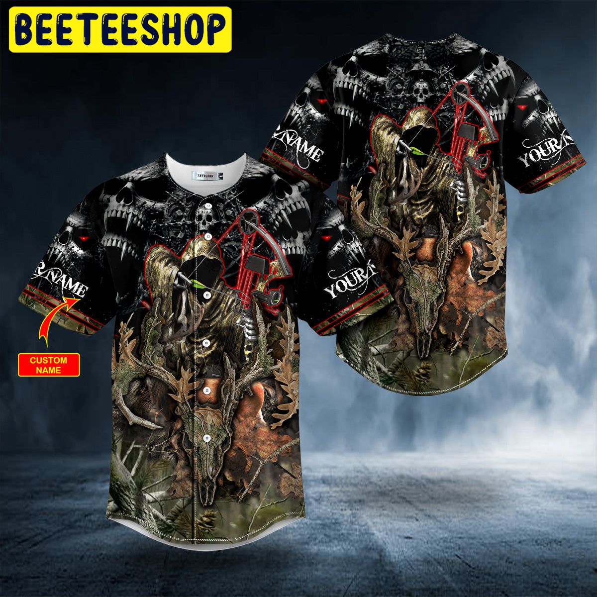 Grim Reaper Bow Hunting Skull Custom Trending Baseball Jersey Grim Reaper Bow Hunting Skull Custom Trending Baseball Jersey
