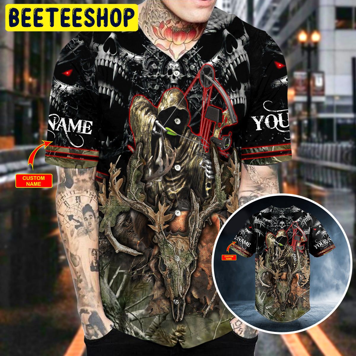 Grim Reaper Bow Hunting Skull Custom Trending Baseball Jersey Grim Reaper Bow Hunting Skull Custom Trending Baseball Jersey