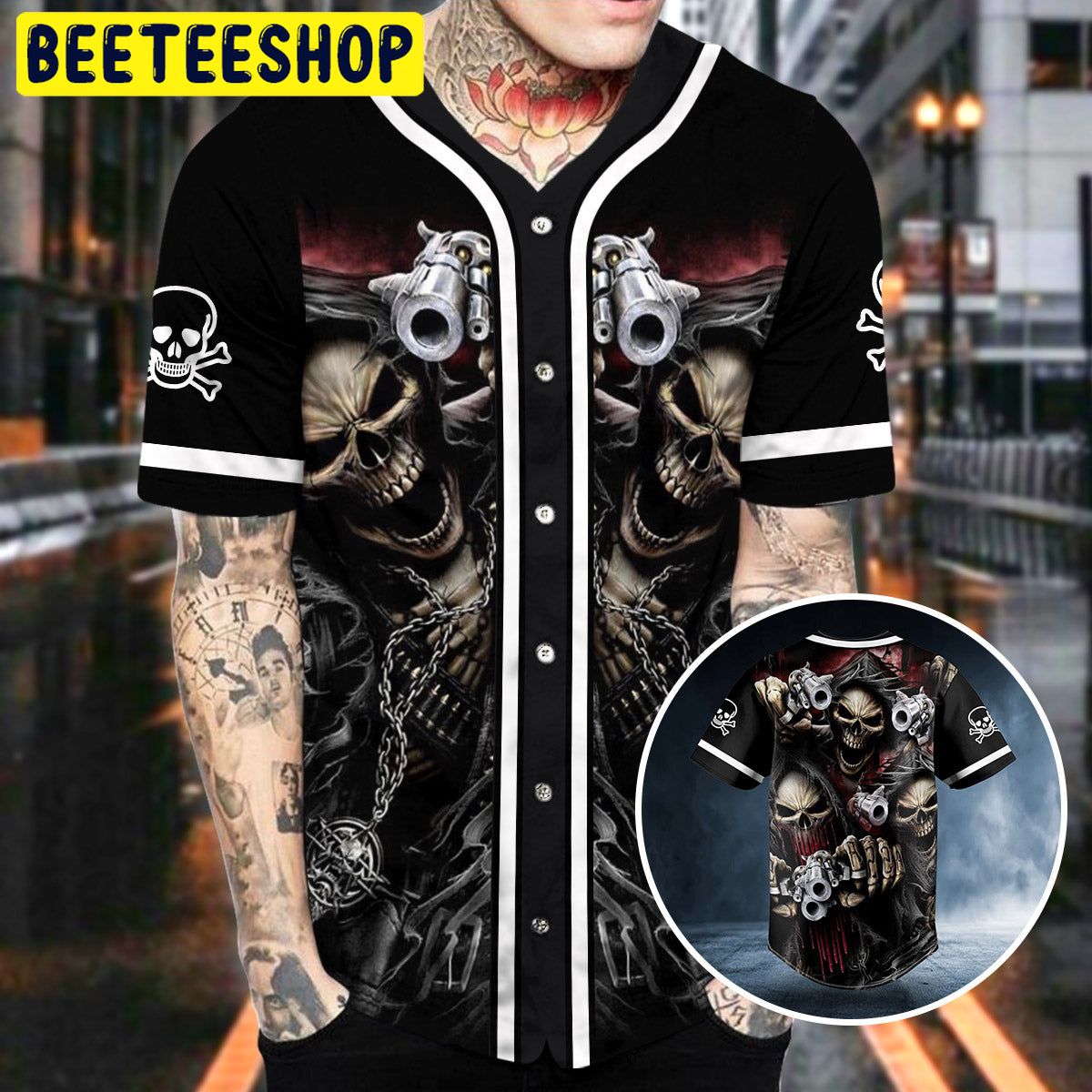 Grim Reaper Fire Gun Skull Trending Baseball Jersey Grim Reaper Fire Gun Skull Trending Baseball Jersey