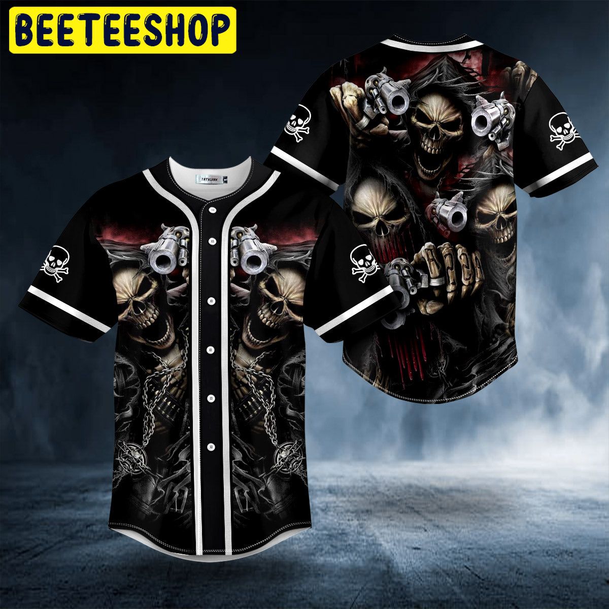 Grim Reaper Fire Gun Skull Trending Baseball Jersey Grim Reaper Fire Gun Skull Trending Baseball Jersey